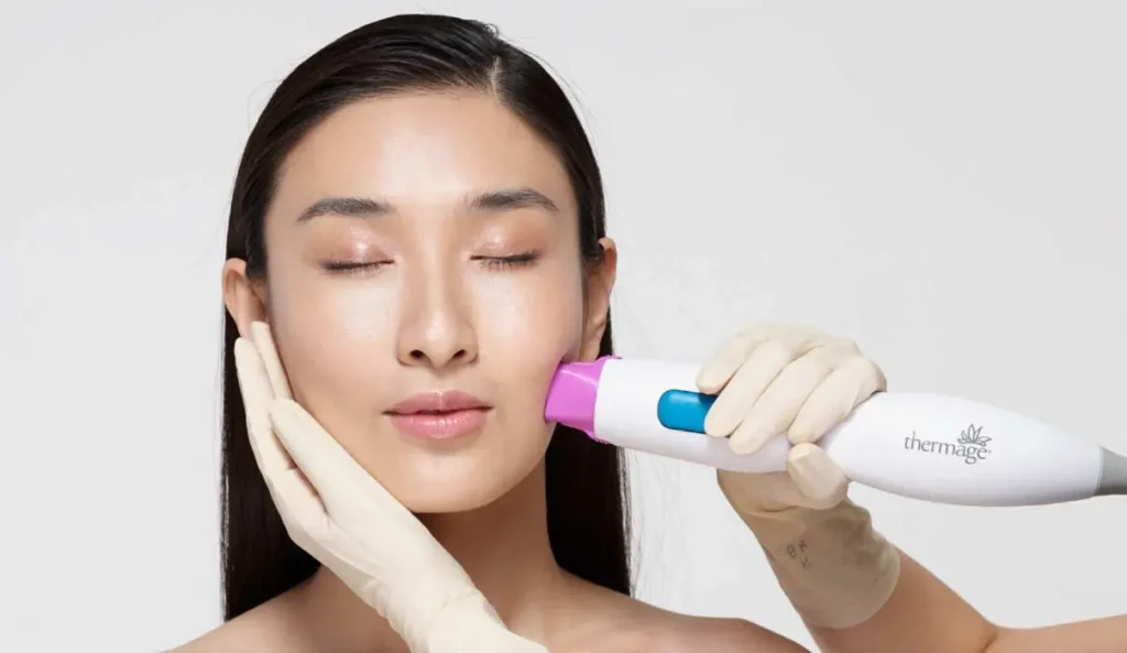 Thermage FLX skin tightening treatment for facial and neck wrinkles using radiofrequency technology